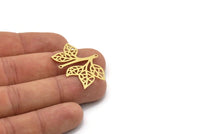 Brass Leaf Charm, 6 Raw Brass Leaf Charms With 2 Loops, Connectors (25x34x0.60mm) SMP0954