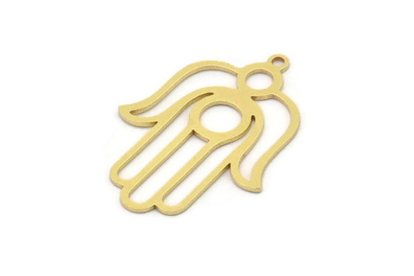 Brass Hand Charm, 6 Raw Brass Hand Shaped Charms With 1 Loop, Earrings, Findings (28x20x0.60mm) SMP0955