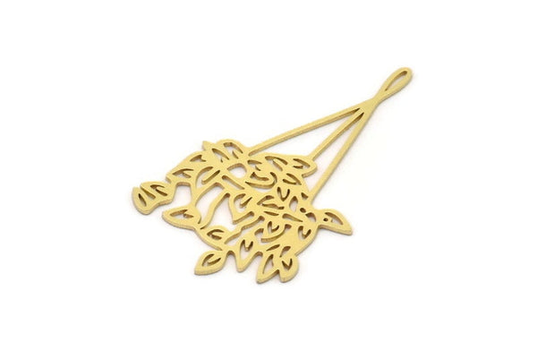Brass Flower Charm, 6 Raw Brass Potted Plant Shaped Charms With 1 Loop, Findings (39x22x0.60mm) SMP0956