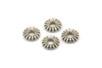 Silver Round Bead, 10 Antique Silver Plated Brass Round Flower Beads, Findings (9mm) N0383