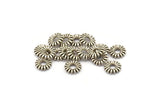 Silver Round Bead, 10 Antique Silver Plated Brass Round Flower Beads, Findings (9mm) N0383