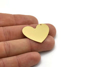Brass Heart Charm, 4 Raw Brass Heart Charms With 1 Hole, Findings (27x30x0.60mm) A2743