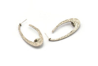Küpe Çivisi, 2 Antik Gümüş Kaplama Pirinç - 7 mm Taş İçin Pedli Oval Şekilli Çivili Küpe - Gümüş Küpeler (51x24x1,8 mm) N2298 H056