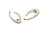 Küpe Çivisi, 2 Antik Gümüş Kaplama Pirinç - 7 mm Taş İçin Pedli Oval Şekilli Çivili Küpe - Gümüş Küpeler (51x24x1,8 mm) N2298 H056