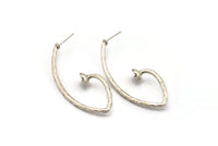 Küpe Çivisi, 2 Antik Gümüş Kaplama Pirinç - 7 mm Taş İçin Pedli Düzensiz Şekilli Çivili Küpe, Gümüş Küpeler (55x21x2 mm) N2419 H197