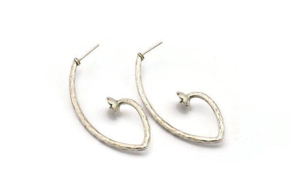 Küpe Çivisi, 2 Antik Gümüş Kaplama Pirinç - 7 mm Taş İçin Pedli Düzensiz Şekilli Çivili Küpe, Gümüş Küpeler (55x21x2 mm) N2419 H197