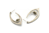 Küpe Çivisi, 2 Antik Gümüş Kaplama Pirinç - Markiz Şekilli Çivili Küpe, 7 mm Taş İçin Pedli, Gümüş Küpeler (46x21x1,8 mm) N2421 H155
