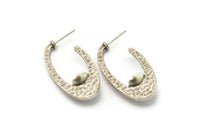 Küpe Çivisi, 2 Antik Gümüş Kaplama Pirinç - 7 mm Taş İçin Pedli Oval Şekilli Çivili Küpe - Gümüş Küpeler (39x18x2 mm) N2413 H163