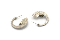 Küpe Çivisi, 2 Antik Gümüş Kaplama Pirinç - 7 mm Taş İçin Pedli Yuvarlak Şekilli Çivili Küpe - Gümüş Küpeler (27x2 mm) N2296 H080