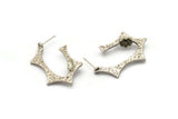 Küpe Çivisi, 2 Antik Gümüş Kaplama Pirinç - 7 mm Taş İçin Pedli Düzensiz Çivili Küpe - Gümüş Küpeler (38x23x1,8 mm) N2415 H134