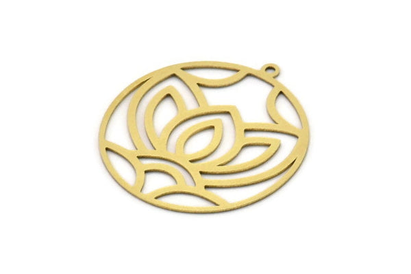 Brass Round Charm, 4 Raw Brass Flower Charms With 1 Loop, Findings (33x31x0.60mm) SMP1029