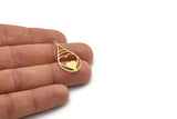 Brass Drop Charm, 6 Raw Brass Heart Patterned Charms With 1 Loop, Earring Findings (32x16x0.60mm) SMP1034