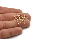 Brass Flower Charm, 4 Raw Brass Flower Charms, Charm Pendants, Connector Findings (34x31x0.60mm) SMP1038