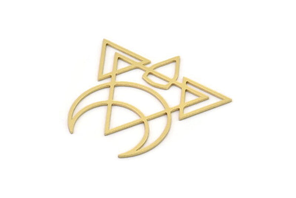 Brass Moon Charm, 4 Raw Brass Crescent Moon Charms, Triangle Charms, Findings (32x34x0.60mm) SMP1039