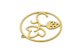 Brass Round Charm, 4 Raw Brass Flower Charms With 1 Loop, Findings (30x28x0.60mm) SMP1044