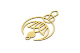 Brass Moon Charm, 4 Raw Brass Flower And Crescent Moon Charms With 1 Loop, Findings (38x25x0.60mm) SMP1046
