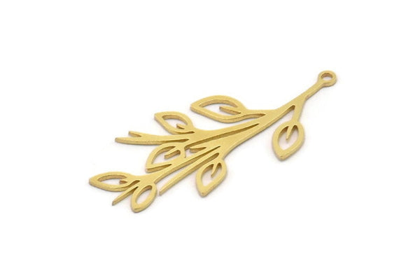 Brass Leaf Charm, 10 Raw Brass Branch Charms With 1 Loop, Charm Pendants (36x15x0.60mm) SMP1054