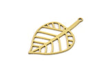 Brass Leaf Charm, 6 Raw Brass Leaf Charms With 1 Loop, Findings (33x20x0.60mm) SMP1057