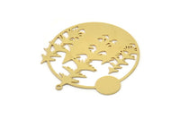 Brass Landscape Charm, 2 Raw Brass Sun And Tree Charms With 1 Loop, Round Charms, Findings (40x38x0.60mm) SMP1063