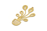 Brass Flower Charm, 6 Raw Brass Potted Plant Shaped Charms With 1 Loop, Findings (40x25x0.60mm) SMP1066