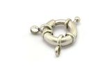 19mm Spring Ring Clasps, 2 Antique Silver Plated Brass Round Spring Ring Clasps with 2 Loops (19mm) BS 2362