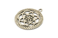 Silver Round Charm, Antique Silver Plated Brass Round Charm With 1 Loop, Pendants, Findings (34mm) N0264