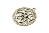 Gümüş Yuvarlak Charm, Antik Gümüş Kaplama Pirinç Yuvarlak Charm, 1 Halka, Kolye Uçları, Bulgular (34 mm) N0264