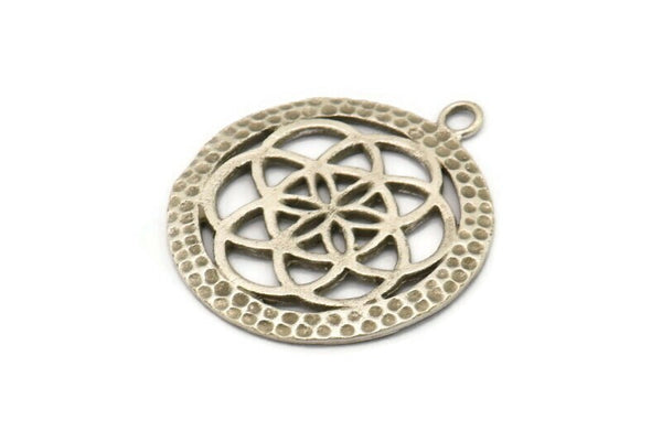 Gümüş Yuvarlak Charm, Antik Gümüş Kaplama Pirinç Yuvarlak Charm, 1 Halka, Kolye Uçları, Bulgular (34 mm) N0264