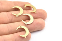 Brass Moon Charm, 24 Raw Brass Crescent Moon Charms With 2 Loops and 1 Hole, Connectors (22x17x1mm) D0765