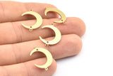 Brass Moon Charm, 24 Raw Brass Crescent Moon Charms With 2 Loops and 1 Hole, Connectors (22x17x1mm) D0765