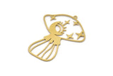 Brass Mushroom Charm, 2 Raw Brass Mushroom Charms With 1 Loop, Moon And Star Charms, Pendants, Findings (43x34x0.60mm) SMP1077