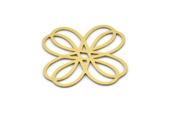 Brass Flower Charm, 4 Raw Brass Flower Charms, Earring Charms, Findings (30x27x0.60mm) SMP1079