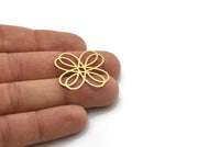 Brass Flower Charm, 4 Raw Brass Flower Charms, Earring Charms, Findings (30x27x0.60mm) SMP1079