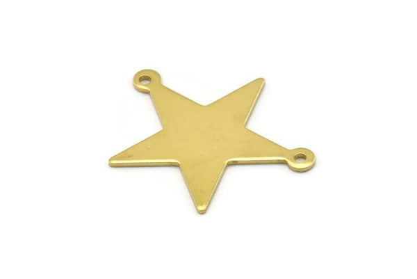 Brass Star Charm, 8 Raw Brass Star Charms With 2 Loops (27x22x0.80mm) M03412