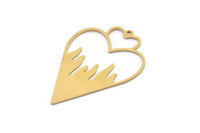 Brass Heart Charm, 4 Raw Brass Heart Shaped Charms With 1 Loop, Findings, Pendants (41x28x0.80mm) SMP1087