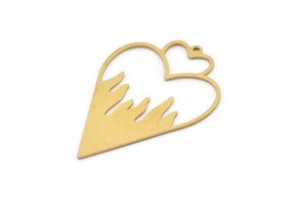 Brass Heart Charm, 4 Raw Brass Heart Shaped Charms With 1 Loop, Findings, Pendants (41x28x0.80mm) SMP1087