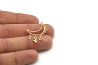 Brass Moon Charm, 8 Raw Brass Crescent Moon And Star Shaped Charms With 1 Loop, Findings (33x23x0.60mm) SMP1091