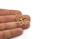 Brass Flower Charm, 4 Raw Brass Flower Shaped Charms With 1 Loop, Findings (41x30x0.60mm) SMP1097