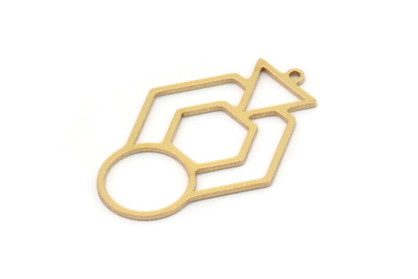 Brass Hexagon Charm, 4 Raw Brass Hexagon Shaped Charms With 1 Loop, Earring Findings, Geometric Charms (33x22x0.80mm) SMP1099
