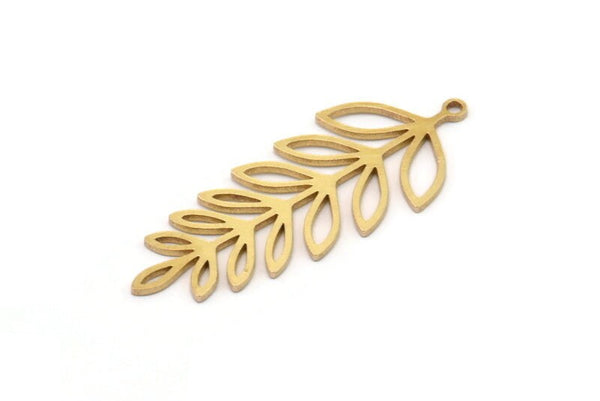 Brass Leaf Charm, 6 Raw Brass Branch Charms With 1 Loop, Charm Pendants (40x16x0.80mm) SMP1101 Y237