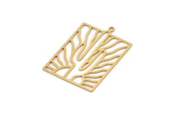 Brass Rectangle Charm, 4 Raw Brass Cactus Charms With 1 Loop, Rising Sun Charms, Findings (32x22x0.60mm) SMP1108