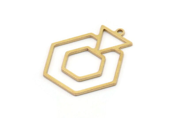 Brass Hexagon Charm, 6 Raw Brass Hexagon Shaped Charms With 1 Loop, Earring Findings, Geometric Charms (26x22x0.80mm) SMP1112