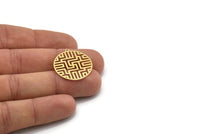 Brass Round Charm, 4 Raw Brass Round Shaped Charms With 1 Loop, Earring Findings, Geometric Charms (26x24x0.60mm) SMP1114