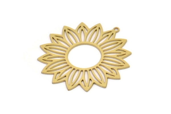 Brass Flower Charm, 2 Raw Brass Flower Charms With 1 Loop, Charm Pendants, Findings (36x35x0.60mm) SMP1115