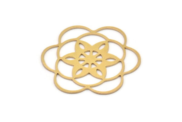 Brass Flower Charm, 4 Raw Brass Flower Shaped Charms, Charm Pendants, Earring Findings (33x30x0.60mm) SMP1116