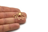 Brass Flower Charm, 4 Raw Brass Lotus Flower Charms With 1 Loop, Findings (33x33x0.80mm) SMP1118