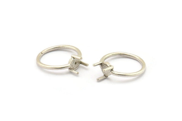 Claw Ring Setting, 2 Antique Silver Plated Brass 6.35mm Ring Settings with 3 Claws, Ring Blanks N0104-17.5