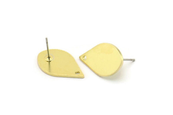 Brass Drop Earring, 6 Raw Brass Drop Stud Earrings With 1 Hole (20x12x1mm) A6467 A2652