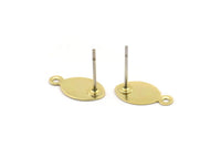 Brass Oval Earring, 12 Raw Brass Oval Shaped Stud Earrings With 1 Loop (13x7mm) A0294 A3616