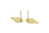 Brass Oval Earring, 12 Raw Brass Oval Shaped Stud Earrings With 1 Loop (13x7mm) A0294 A3616